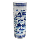 Floral Blue   Gray Porcelain Umbrella Cane Stand Holder Plant Vine Floor Vase