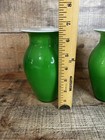 Vintage Set Of 2 Mcm Mid Century 6 5    Green Cased Art Glass Vase White Inside