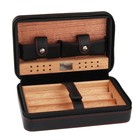 Cigar Case Portable Cedar Wood Leather Cohi Travel Humidor Box 4 Cigars Black