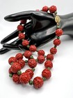 Vintage Chinese Cinnabar Lacquer          Cloisonne Bead Necklace 22   
