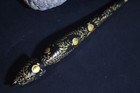 Handmade Support Spindle   11  Beech Wood   Black   Gold Botanical   Yarn Spinni