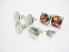 Vintage Men Jewelry Lot Of 4 Cufflinks Tie Tack Rivoli Glass Rhinestones