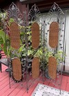 Vintage Wrought Iron Grapevine   Wicker 3 Panel Folding Room Divider Screen 76 