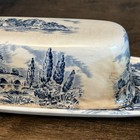 Vtg Wedgwood Countryside Blue White Covered Butter Dish England   Heavy Patina