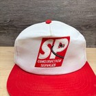 Vintage Sp Construction Services Hat Cap Snap Back White Red Logo Promo Vtg 90s