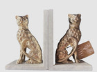Pair Cheetah Leopard Bookends Marble Alabaster Base Gold White 7 25 h Elegant