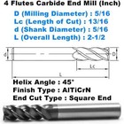5 Pcs 5 16  4 Flutes Square 45   Helix Carbide End Mill Bit Alticrn Coated Hrc 50
