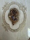 Vintage Mid Century 24k Gold Plated Cream Vanity Hair Brush And Hand Mirror 