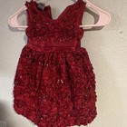 Oshkosh Girls Red Fit   Flare Floral Sequin Bow Dress 18-24m Sleeveless