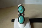 Vtg Old Navajo Native American Oval Turquoise Double Two Stone Silver Ring 18 6g
