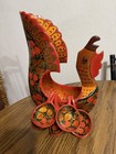 Russian Khokhloma Folk Art Lacquered Wooden Hand Painted Swan Bowl