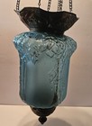 Vintage Early 20th Century Moonlight Sampler Blue Glass Hanging Chain Swag Lamp 