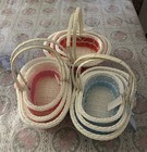 Brand New Set Of 3oval Wicker Baskets With Handles Red  pink  blue