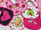 19pc Baby Girl Waterproof Bib Lot Mommy Daddy Monkey Ladybug Cherry Heart Nwot
