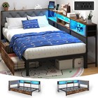 Twin xl Corner Bed Frame With 2 Storage Drawers And Bookself   Charging Station