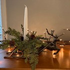 Vintage Silver Plated Reindeer Sleigh Candle Holder India Made Christmas Patina
