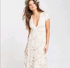 Show Me Your Mumu Lace Short Sleeve Maxi Dress Beige White Size L