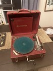 Antique    homestead    Record Player Crank Portable Phonograph - Spins  Needs Work