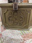 Vintage 1970s Max Klein Ornate Floral Sewing Box Gray Green W  Yellow Tray