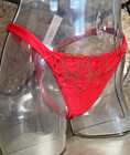 Victoria s Secret Heartbeat Embroidery Satin Thong Panty Sz L Red Nwt 29 95