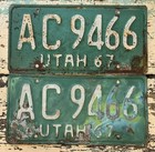 Old 67 Ut  Matching Set Of Vintage 1967 Utah Automobile License Plates Ac 9466