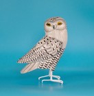 Wood Snowy Owl Figurine     Hand Carved Bird Sculpture  White Owl Wildlife Decor