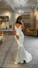Satin Wedding Dresses Mermaid Sweep Train Cowl Neck Spaghetti Straps Bridal Gown