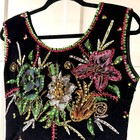 Vintage 1950s Mexican Hand Painted Flowers Colorful Sequin Velvet Top Medium