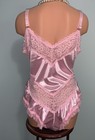 New Glossy 2nd Skin Satin Teddy Bodysuit 1x Frilly Lace Sheer Cheeky No Wires