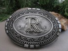 Western Cowboy Large Silver Tone Fashion Belt Buckle With Initial R