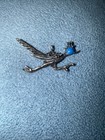 Roadrunner Bird Charm  Pendant Vintage With Blue Stone