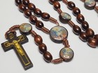 Saint Michael The Archangel Catholic Rosary Cord Brown Wood Beads Prayer Beads