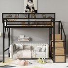 Metal High Loft Bed With Wardrobe Stairs Storage Shelf Full Queen Size Bed Frame