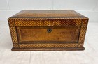 Antique 19th Century Handmade Inlaid Marquetry Parquetry Wood Jewelry Sewing Box