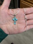 Sterling Silver Genuine Turquoise Cross Pendant      Lil Beauty Face Height 23 2mm
