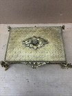 Antique 24k Gold Gilt Filigree Jewelry Box Footed Casket Globe Floral 10   