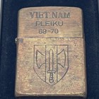Vintage Vietnam War Zippo Lighter Pleiku 69-70 Souvenir Brass Engraved Military