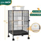 Bird Cage 35   H Wrought Iron Parrot Cage With Rolling Stand And Open-top