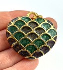 Vintage Necklace Pendant Enamel Heart Fish Mermaid Scale Vintage Jewelry Large