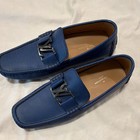 Louis Vuitton Hockenheim Mocassin Loafers  Blue Epi Leather  Silver-tone Lv Logo