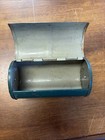 Vintage Fishing Bait Tin Green Metal Worm Container Rotating Drum Belt Mount Box