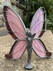 Quoizel Lead Stained Glass Butterfly Fairy Figurine Pink Iridescent Wings Pewter