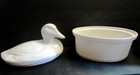1950 s California Pottery French White Nesting Duck Lid Casserole Dish 2   Qt