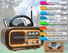 Solar-powered Am fm Shortwave Retro Radio With Bluetooth Speaker Mp3 Usb Player