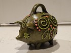 Vintage Fitz   Floyd Ff Paper Mache Piggy Bank 1970   s Groovy Style   6 t X 7 w 
