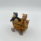 Suzi Cats In Wagon Basket Figurine Resin Black Tabby Kitty Whimsical Decor
