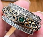 Emerald Diamond Ring Solid 14k Yellow Gold   925 Band Size 11 25 Green Genuine