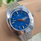 Vintage Waltham Men s Automatic Watch Day date Fhf909 Blue Dial Swiss Made 1970s