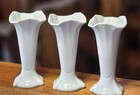 Vintage Set Of 3 Porcelain Bud rose Fluted Vase White Wedding 6 In Tall