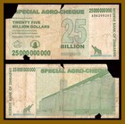 Heavily Used 100 X Zimbabwe 25 Billion Dollar Special Agro Cheque Bundle